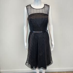 Express Illusion Neck Black Dress Size 8 Silk Sleeveless Fit Flare Vintage Y2K